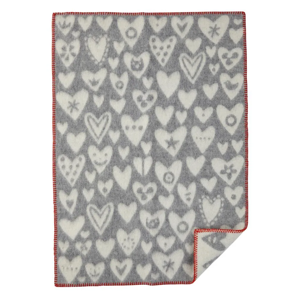 Klippan Yllefabrik Couverture en laine Baby Heart gris