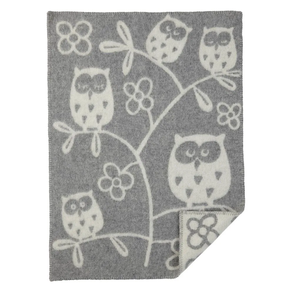 Klippan Yllefabrik Couverture en laine Tree Owl gris clair