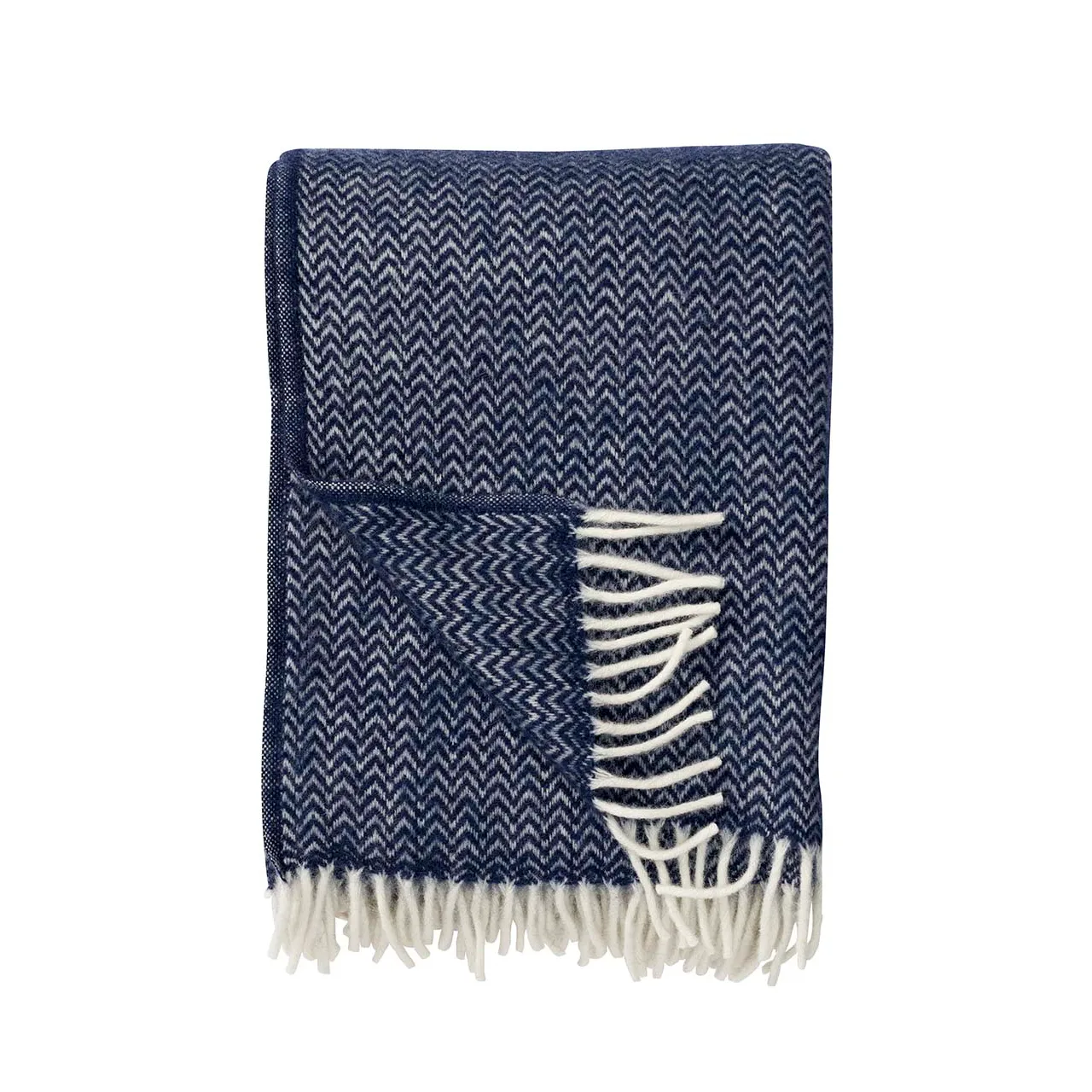 Klippan Yllefabrik Plaid en laine Chevron Bleu foncé