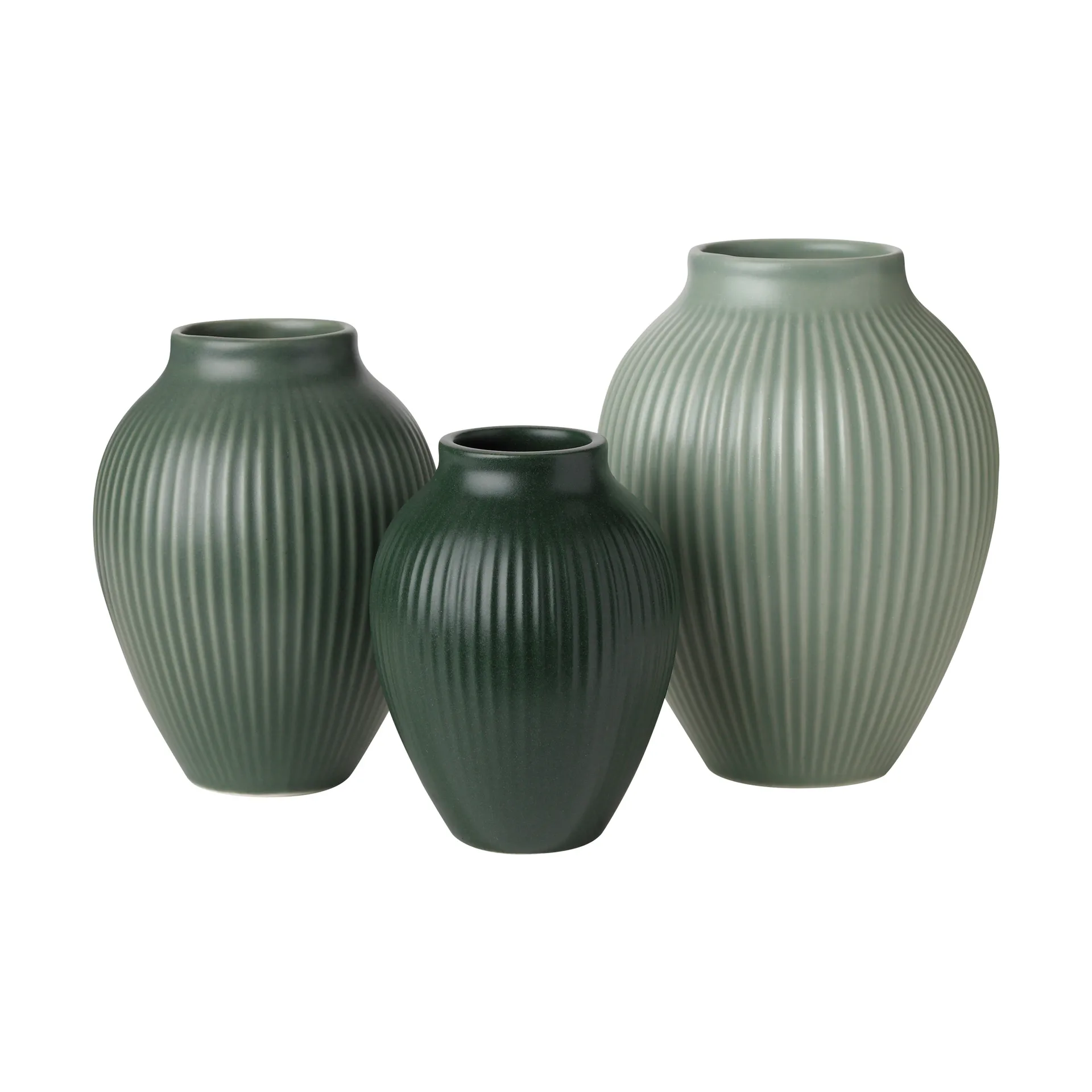 Knabstrup Keramik Mini vase Knabstrup Ripple mat 3 pièces Misty green-celadon green-dark green