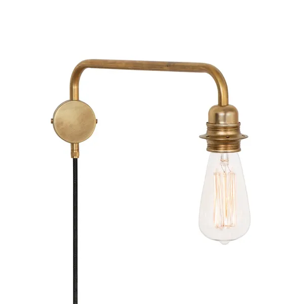 Edison vägglampa arm ned, mässing rå