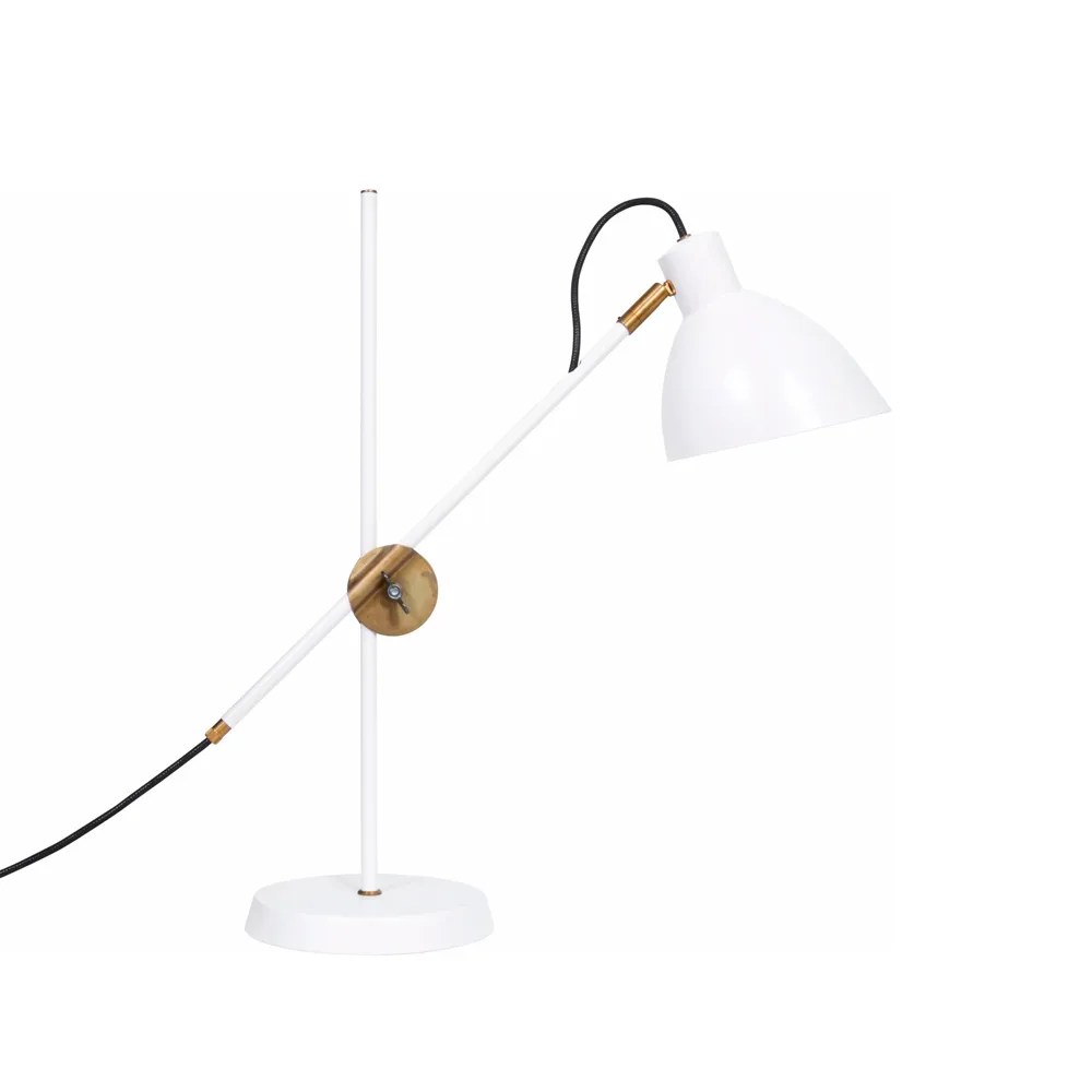 Konsthantverk KH1 bordlampe hvid mat, rå messing
