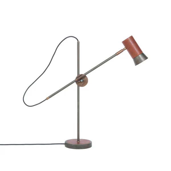 Kusk bordslampa, järnoxid/brunt läder