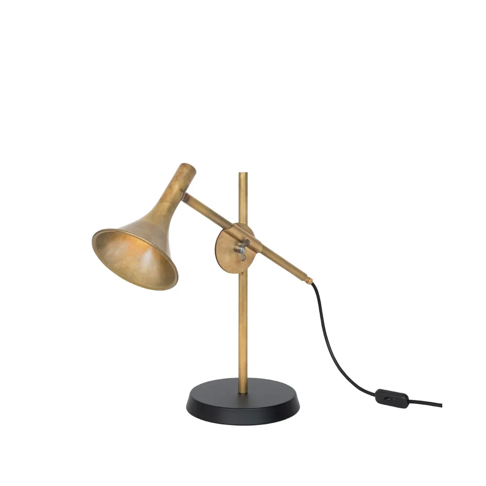 Konsthantverk Megafon bordlampe rå messing, sort fod