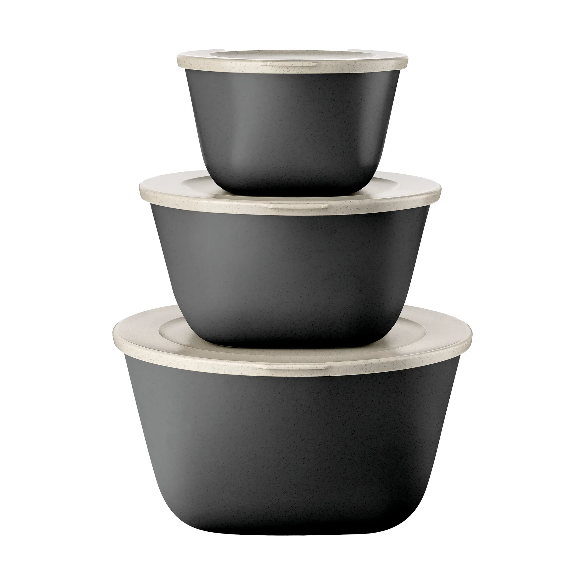 Koziol Connect Stockholm skål+låg 3 dele biocirk plast Nature ask grey billede
