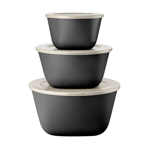 Connect Stockholm skål+lock 3 delar biocirk plast, Nature ash