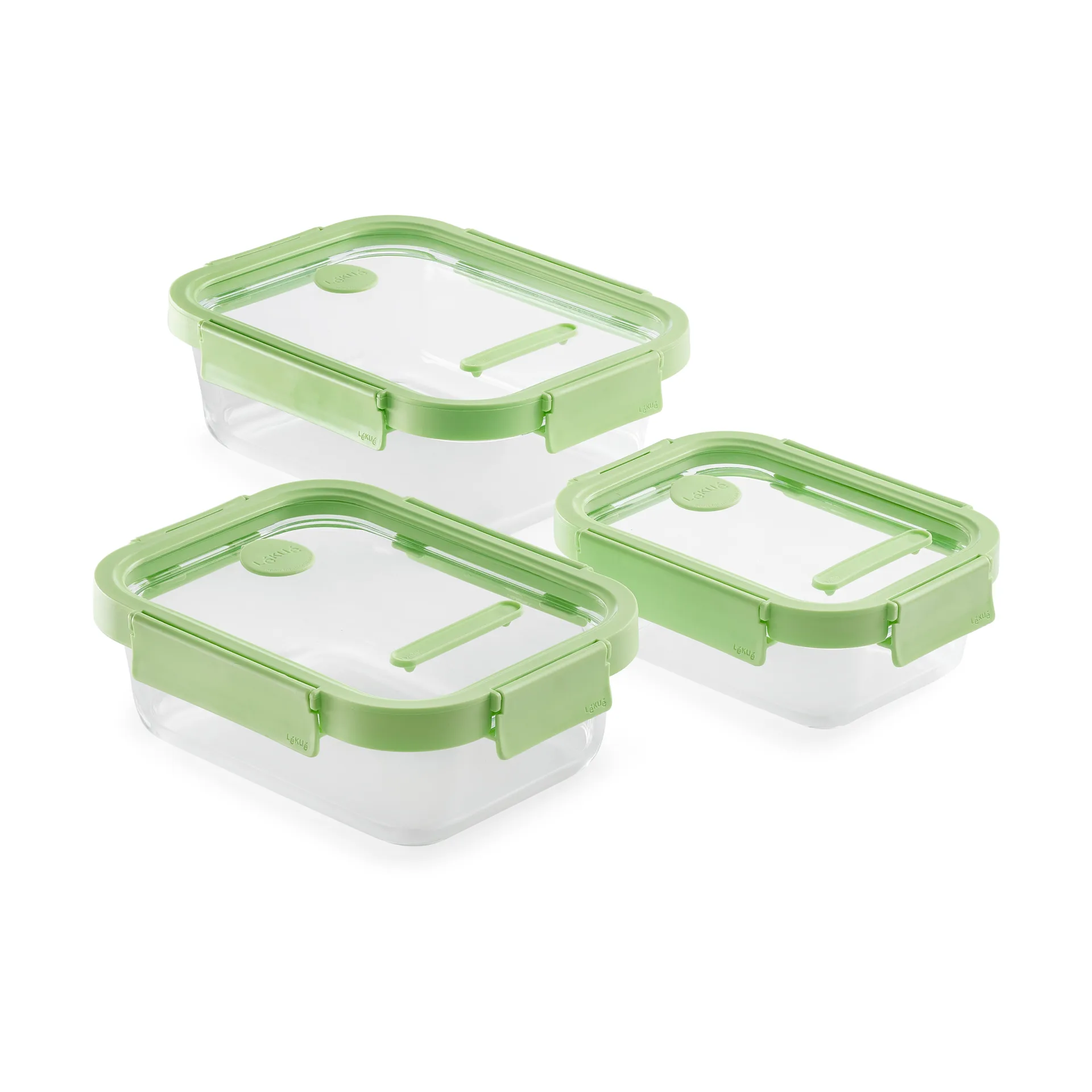 Lékué Boîte à lunch rectangulaire Lékué 3 pièces Vert