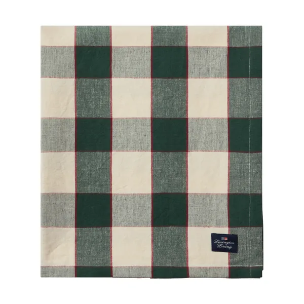 Checked Cotton Linen bordsduk 150x250 cm, Green-light beige