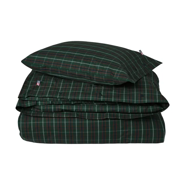 Checked cotton percale bäddset, Green-navy, 50x60 cm/150x210 cm
