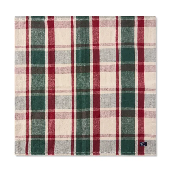 Checked linne/bomulls servett 50x50 cm, Green-red