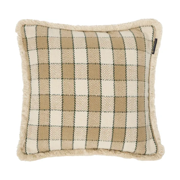 Checked organic cotton fringe kuddfodral, Beige-light beige