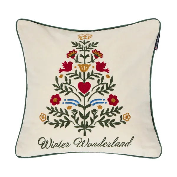 Christmas Tree velvet kuddfodral, Light beige-multi, 50x50 cm