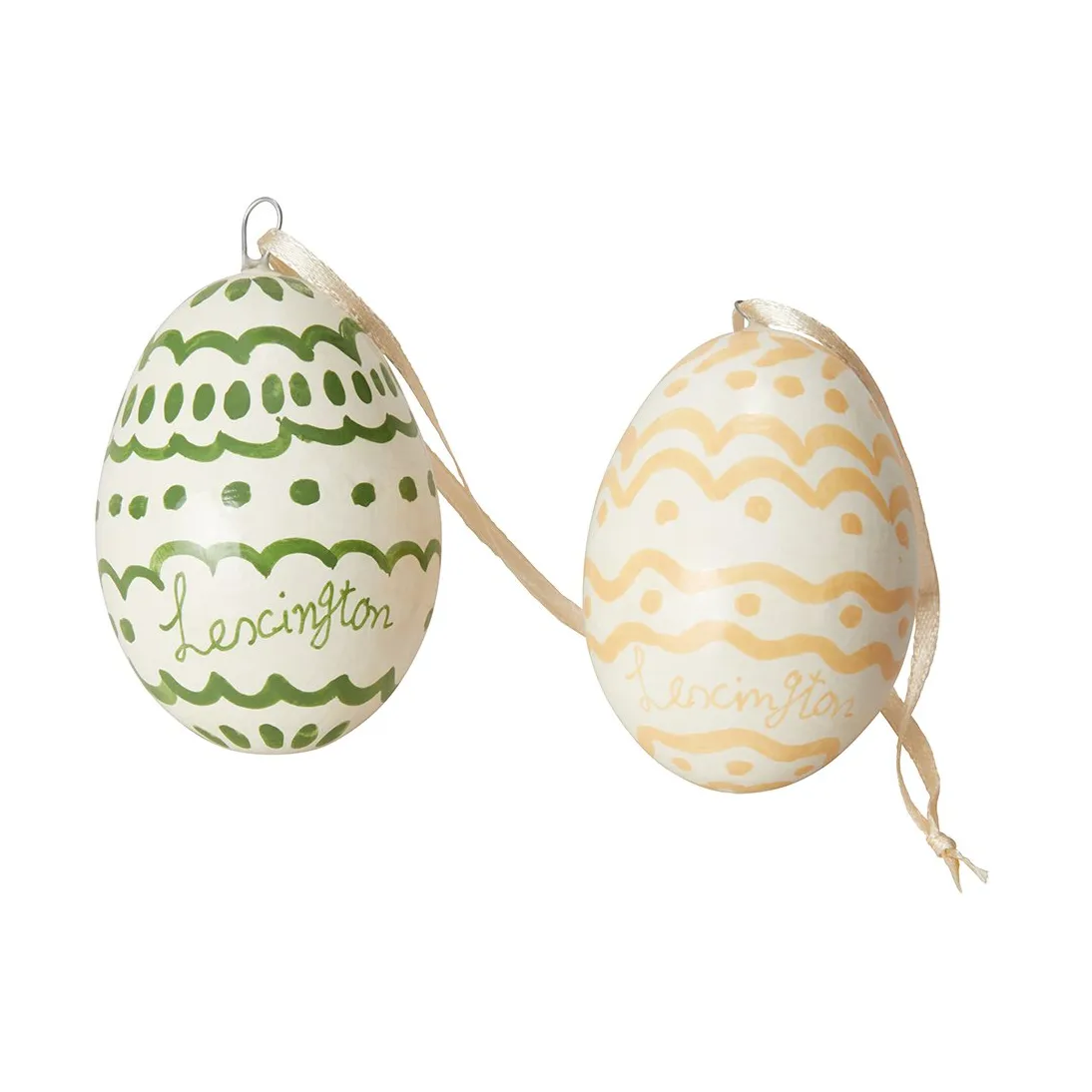 Lexington Décoration de Pâques Easter Eggs in Papier Maché lot de 2 Green-yellow