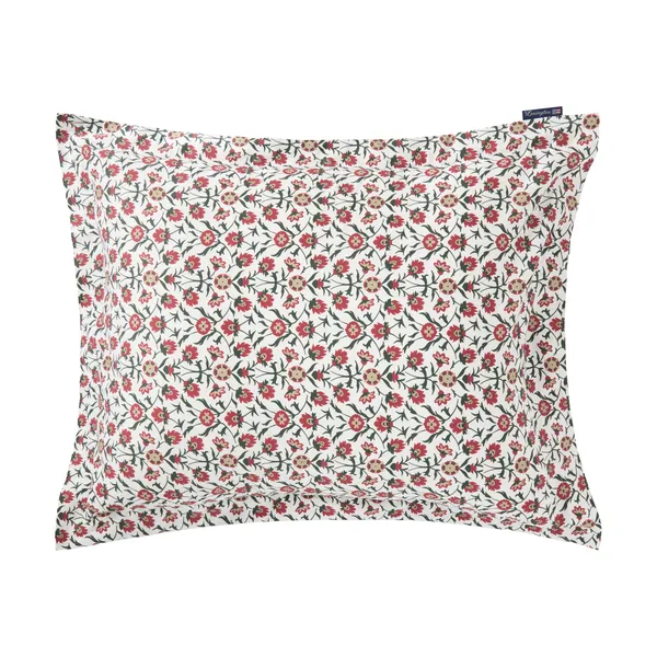 Flower printed cotton sateen örngott 50x60 cm, White-red-green