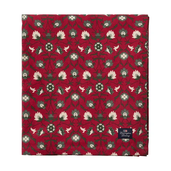 Flower printed ekologisk bomull bordsduk, Red-beige-green, 150x250 cm