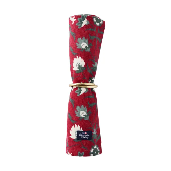 Flower printed ekologisk bomullservett, Red-beige