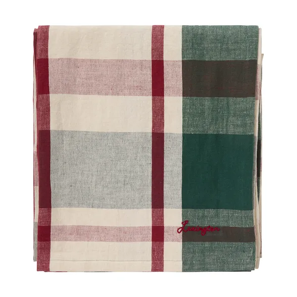 Grön-röd Checked linne/bomulls bordsduk, 150x250 cm