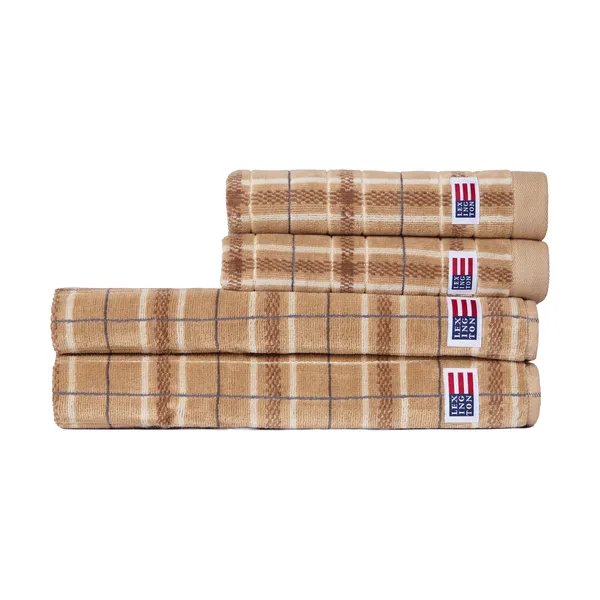 Lexington checked handduk 4 delar, Beige-gray, 2 st 50x70 cm, 2 st 70x30 cm
