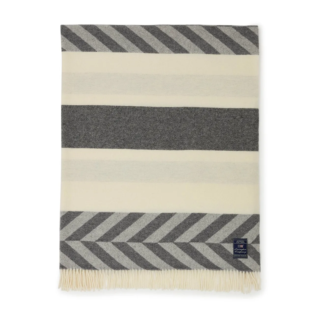 Lexington Plaid Herringbone Striped Recycled Wool cm Gray-off white