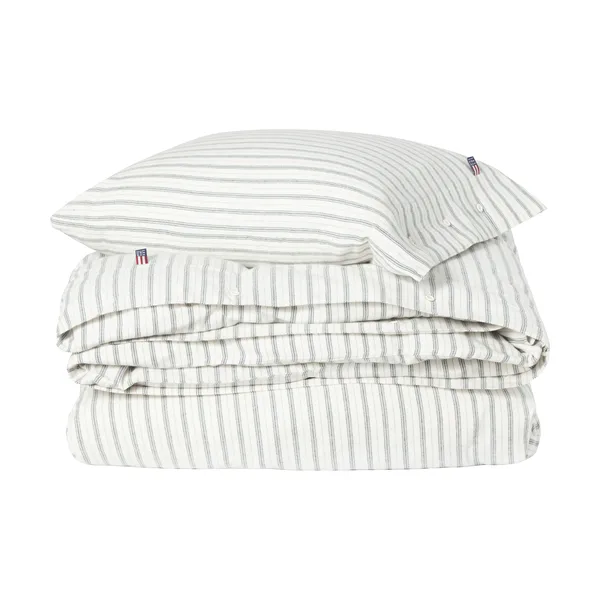 Stripe cotton flannel bäddset, White-green-beige, 50x60 cm/150x210 cm