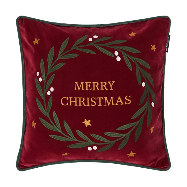 Wreath ekologisk bomullssammet kuddfodral 50x50 cm, Red-green-yellow, 50x50 cm