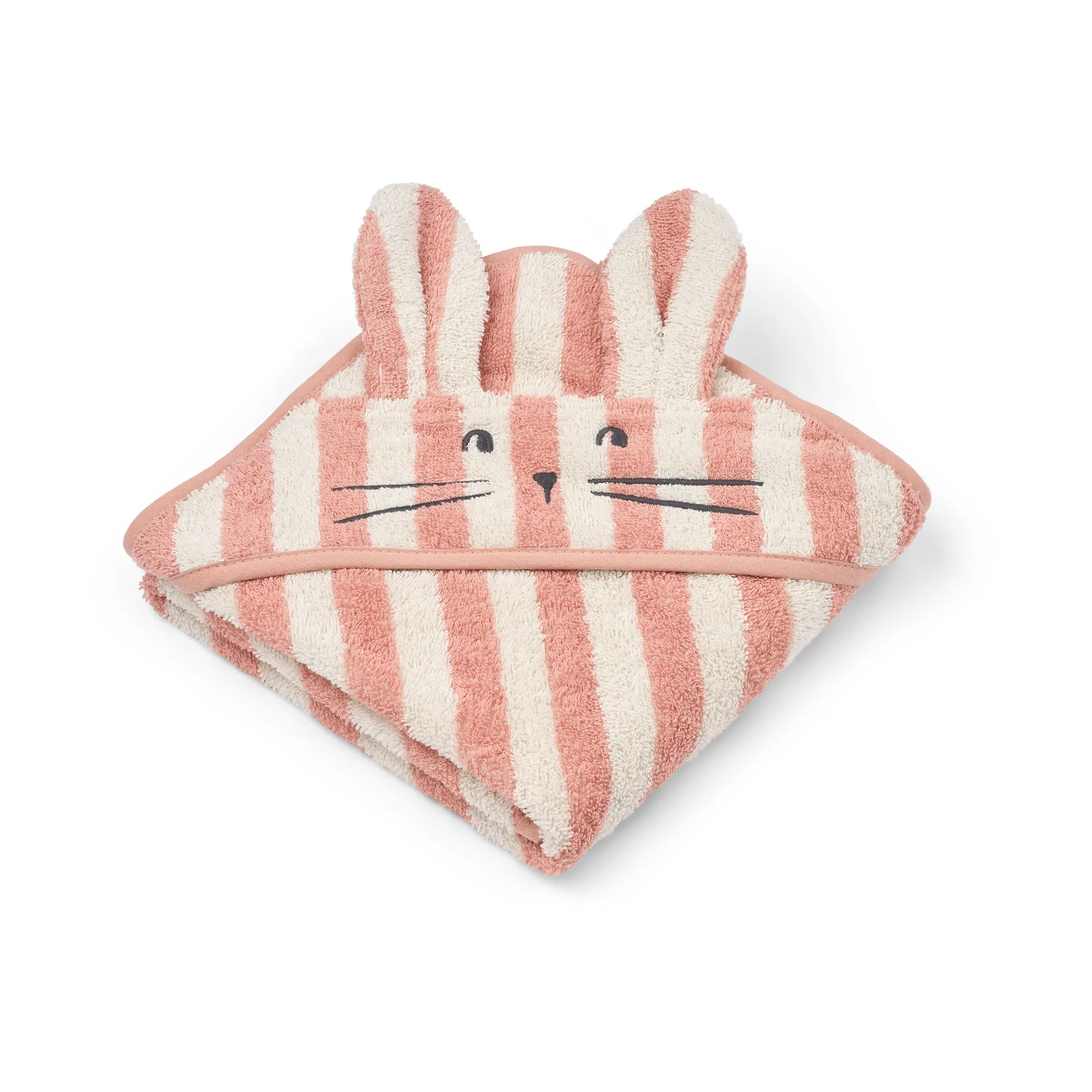 Liewood Albert håndklæde med hætte 70x70 cm Coral blush-creme de la creme stripe