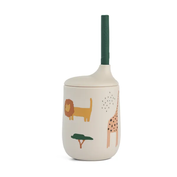 Ellis printed sippy cup pipmugg med sugrör 23 cl, Safari sandy mix