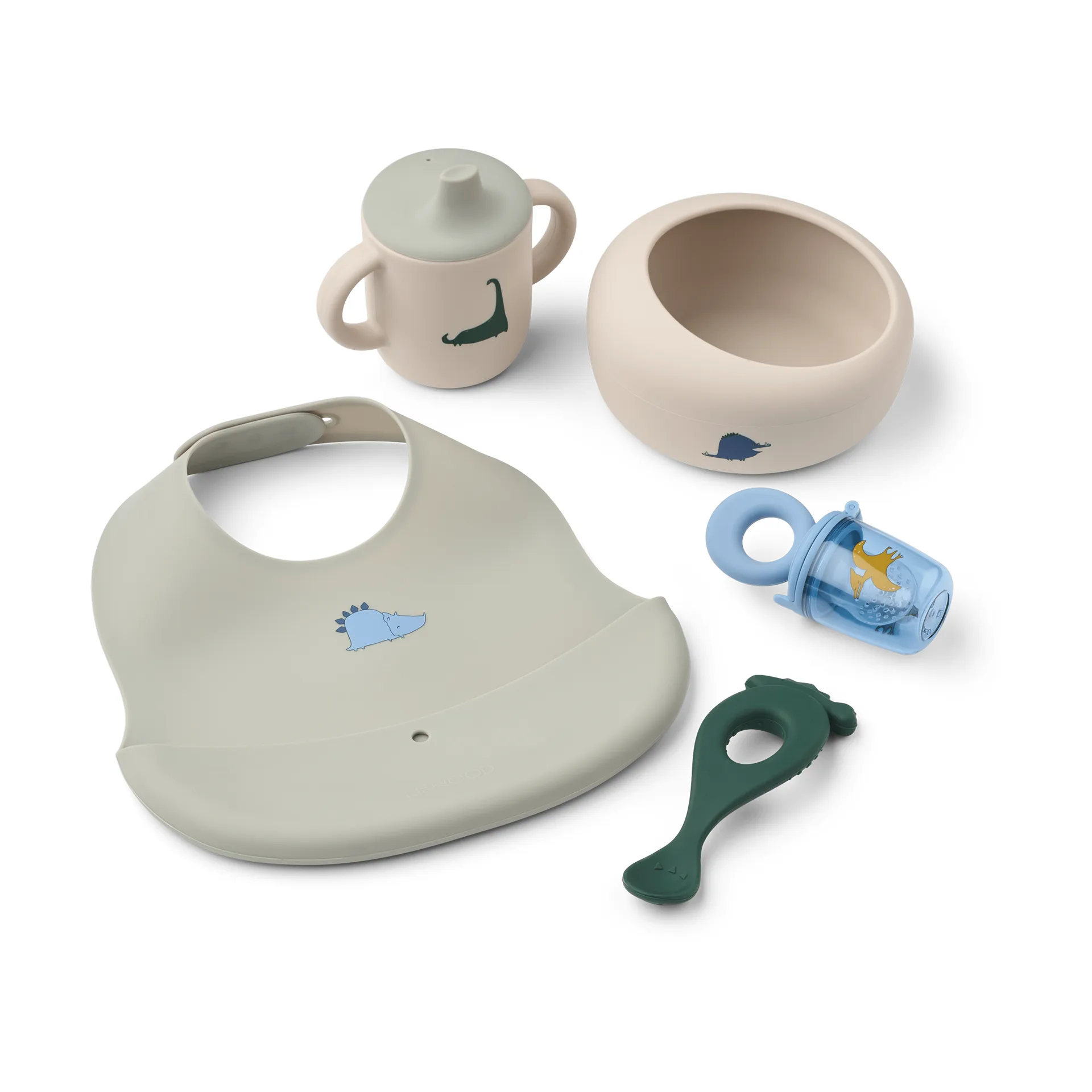 Liewood Mileah Baby Mealtime Set - Dino Roar/Dove Blue