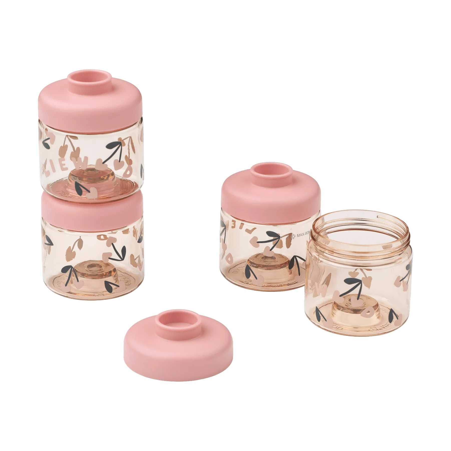 Liewood Pots pour aliments bébé Dominique 100 ml, 4 pièces Cherry heart-Rosey