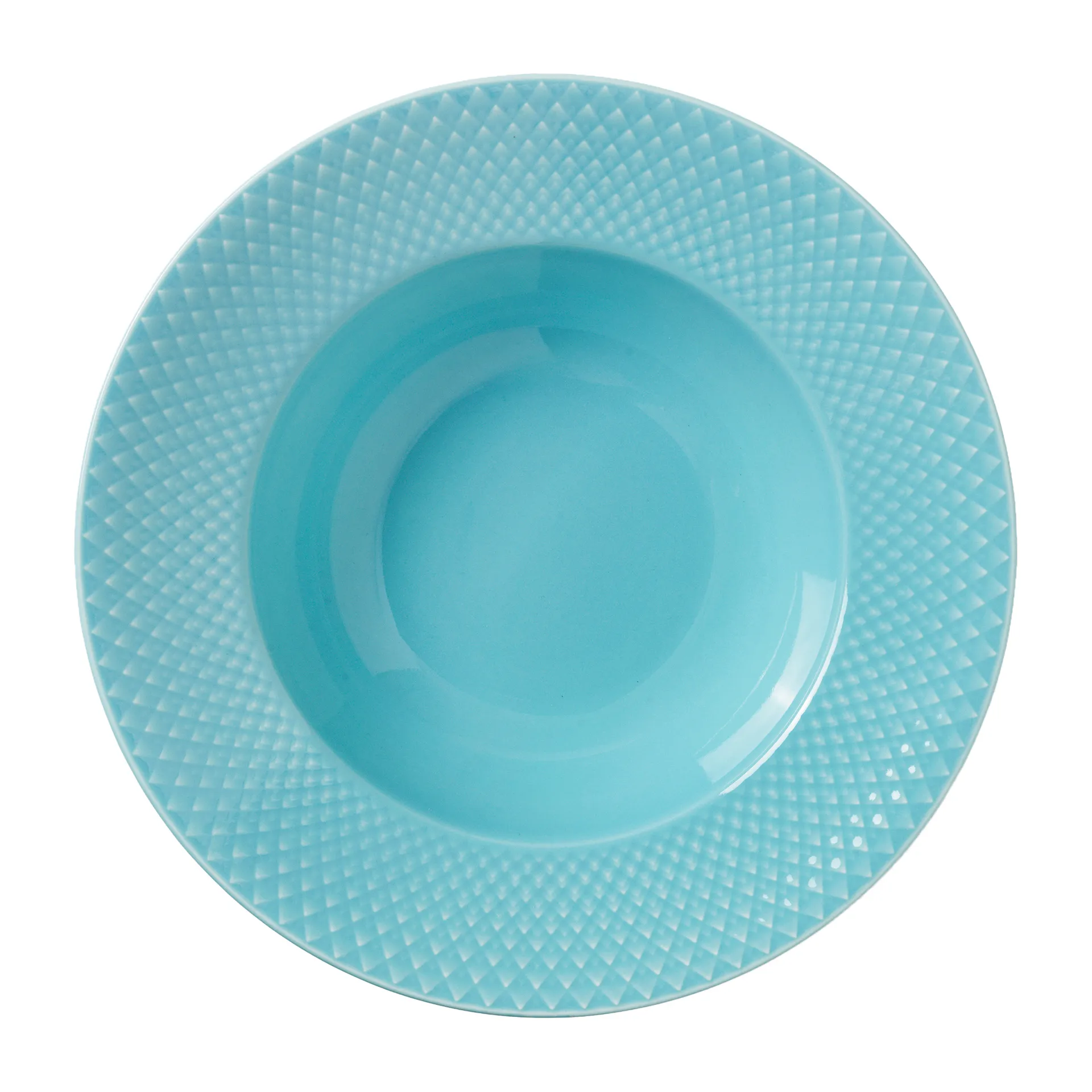 Lyngby Porcel&aelig;n Rhombe djup tallrik &Oslash;24,5 cm Turkos