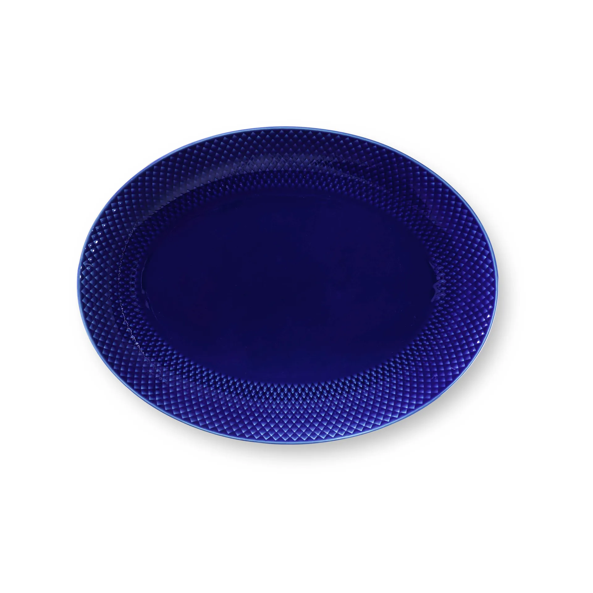 Lyngby Porcelæn - Rhombe Color Ovalt Serveringsfad 35x26,5 Cm - Mørkeblå
