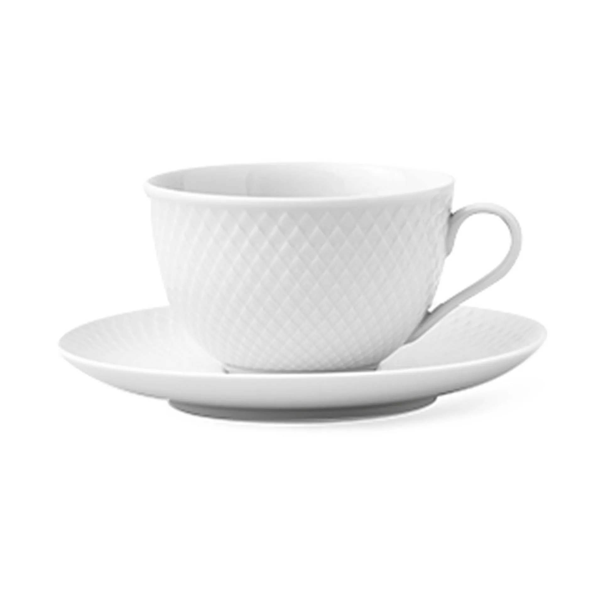Lyngby Porcelæn - Rhombe Tekop m. underkop 22 cl hvid porcelæn
