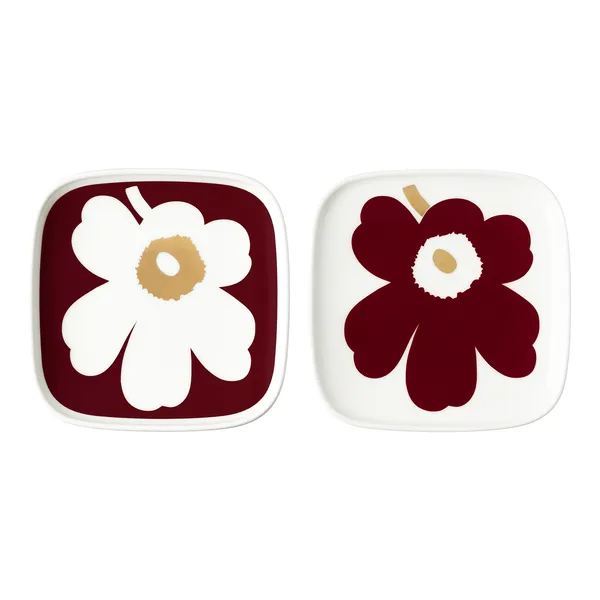 Juhla Unikko fat 10x10 cm 2-pack, Vit-vinröd