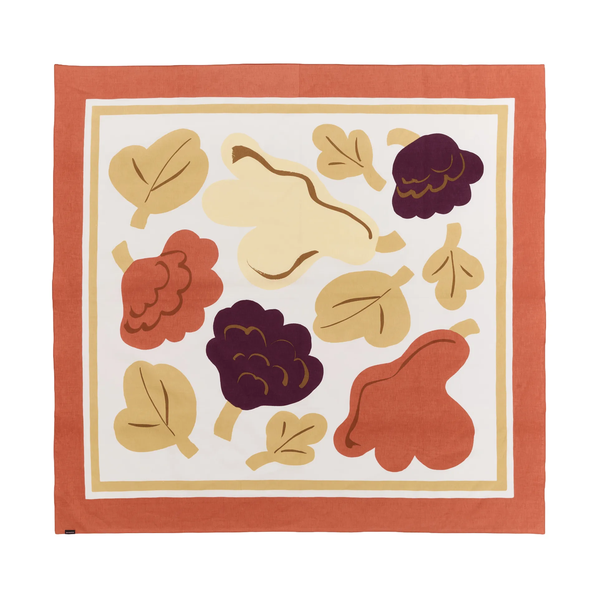 Marimekko Kukasta Kukkaan dug White-terrac-ochre-plum, 140x140 cm