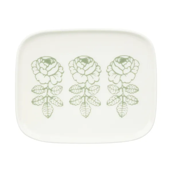 Oiva Vihkiruusu assiett, White, sage, rektangulär 12x15 cm