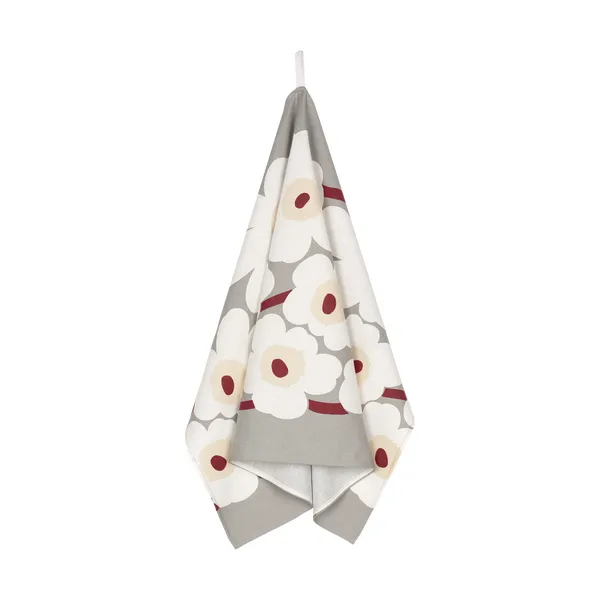 Pieni Unikko kökshandduk bomull-linne 43x70 cm, L. grey-white-d. red
