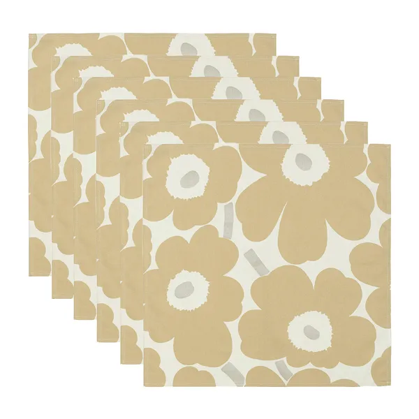 Pieni Unikko servett 43x43 cm 6-pack, Beige-silver