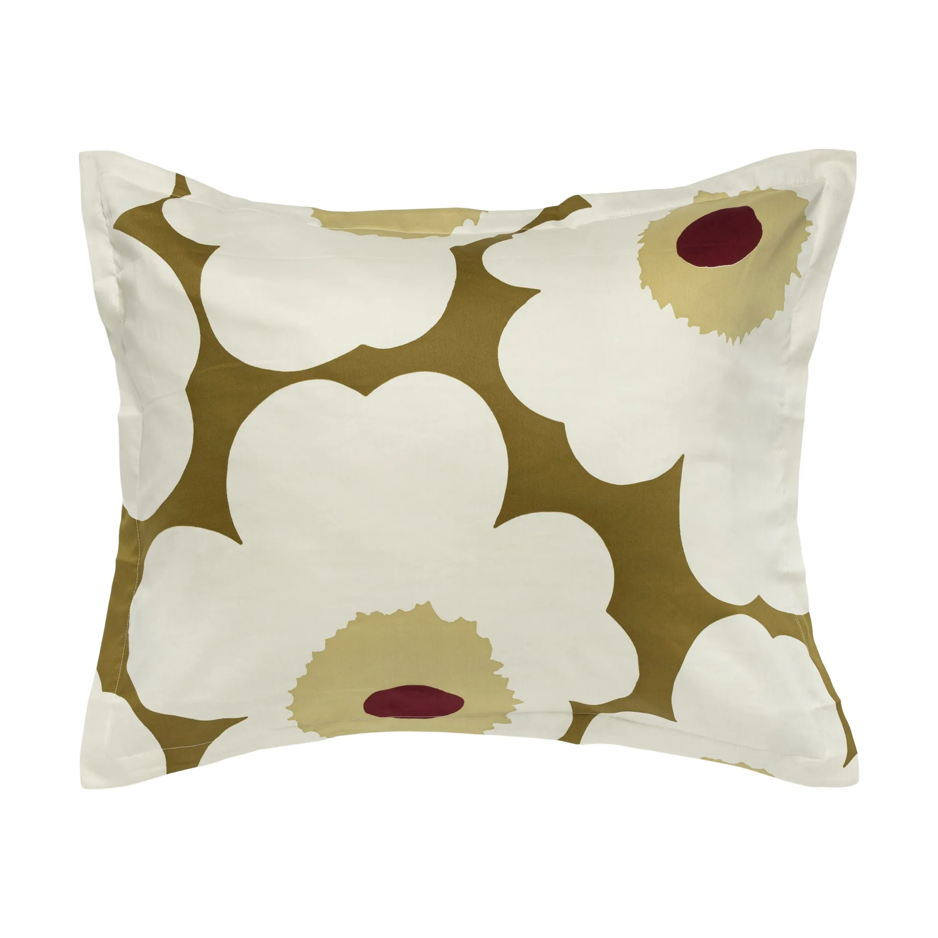 Marimekko Taie d'oreiller Unikko en satin cm Green umber-cream