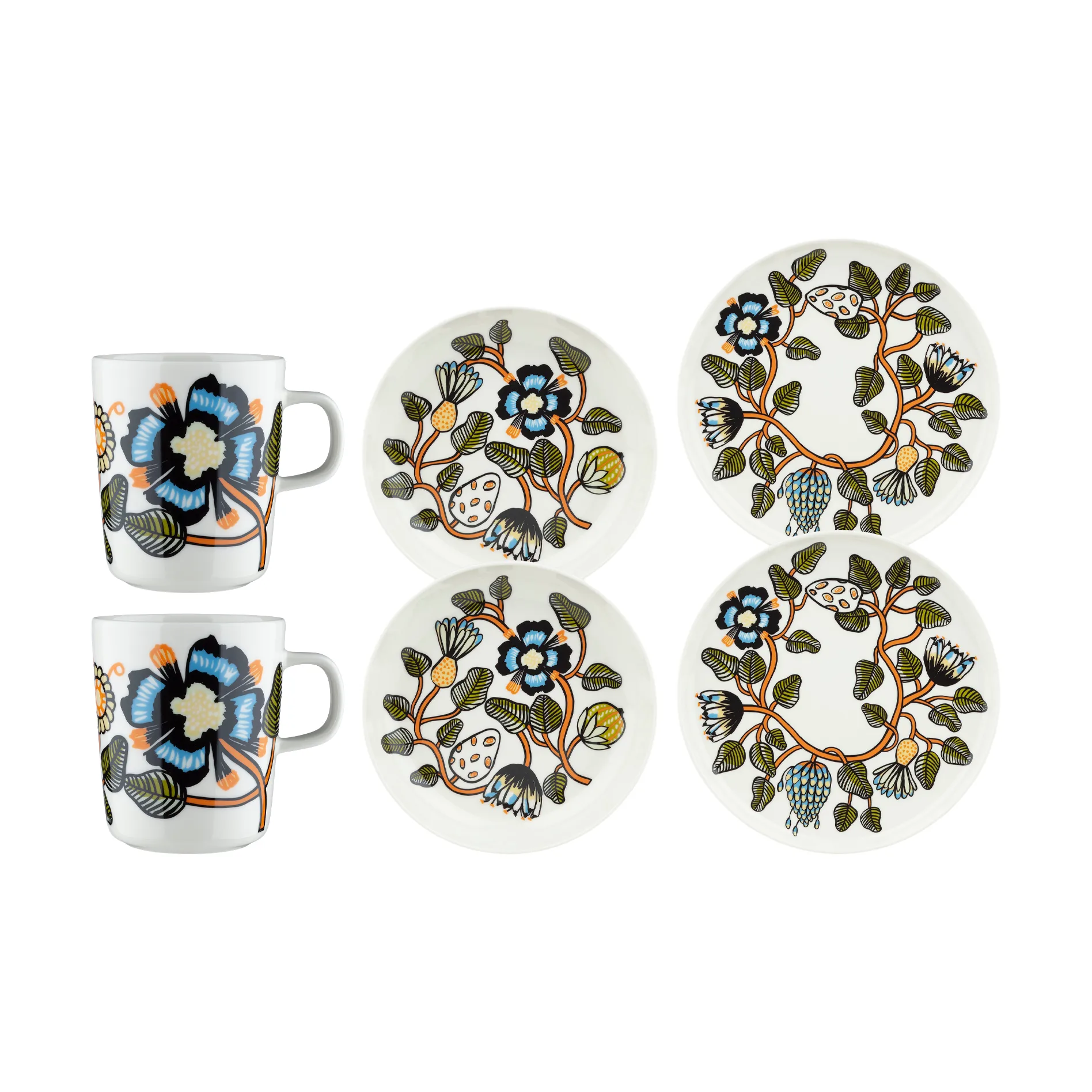 Marimekko Tiara middagssæt 6 dele White-warm orange-green