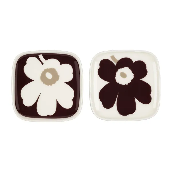 Unikko fat 10x10 cm 2-pack, Vinröd-vit