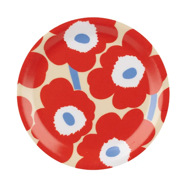 Unikko glasunderlägg, Melon-orange red-light blue-off white, Ø11 cm