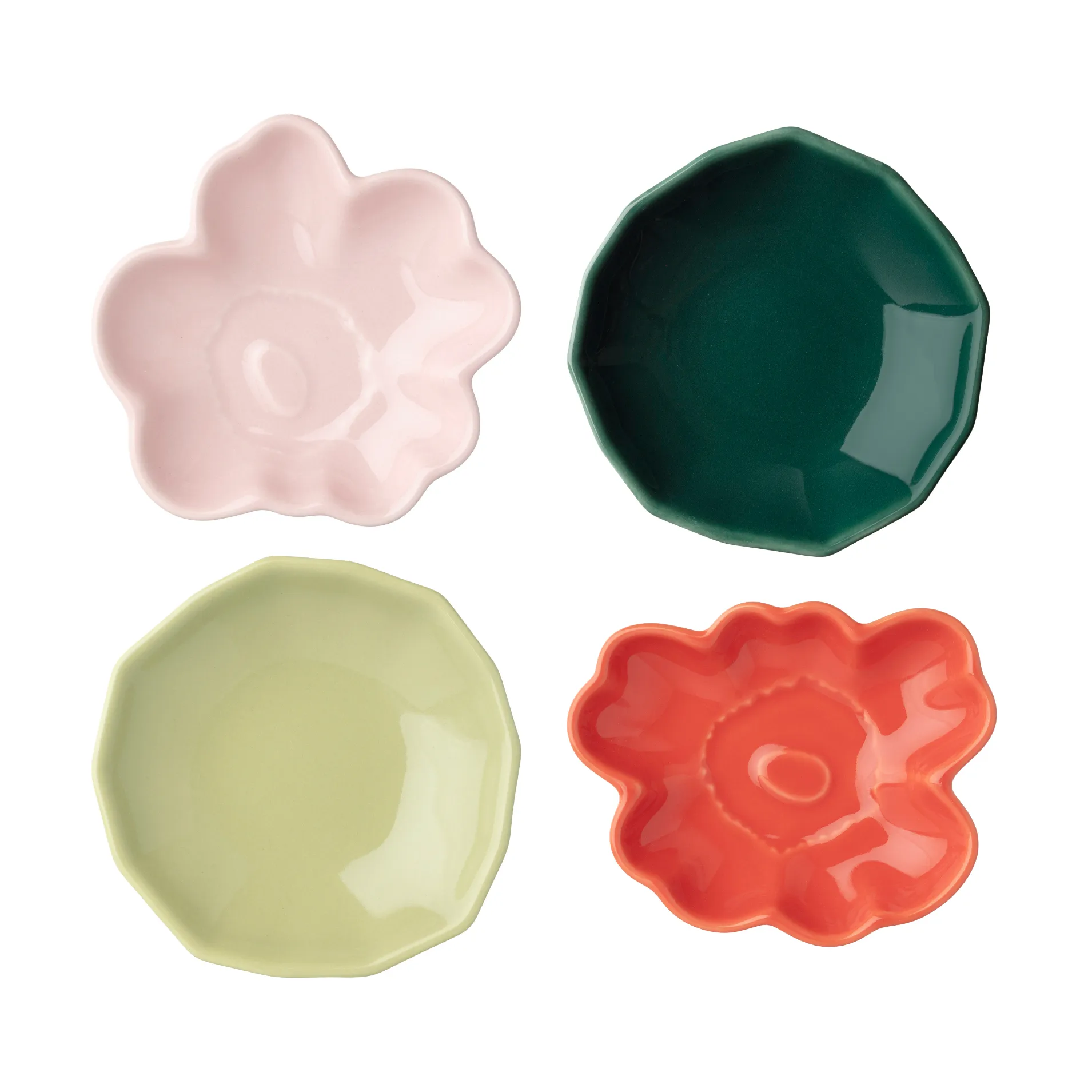 Marimekko Unikko & Kivet Shape tallerken 4 dele Pink-pear-red-dark green