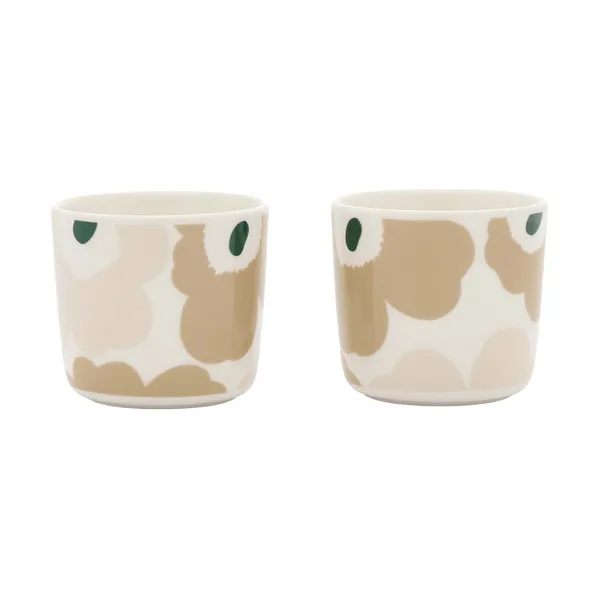 Unikko kopp utan handtag 2 delar, White-light sand-beige-dark green, 20 cl