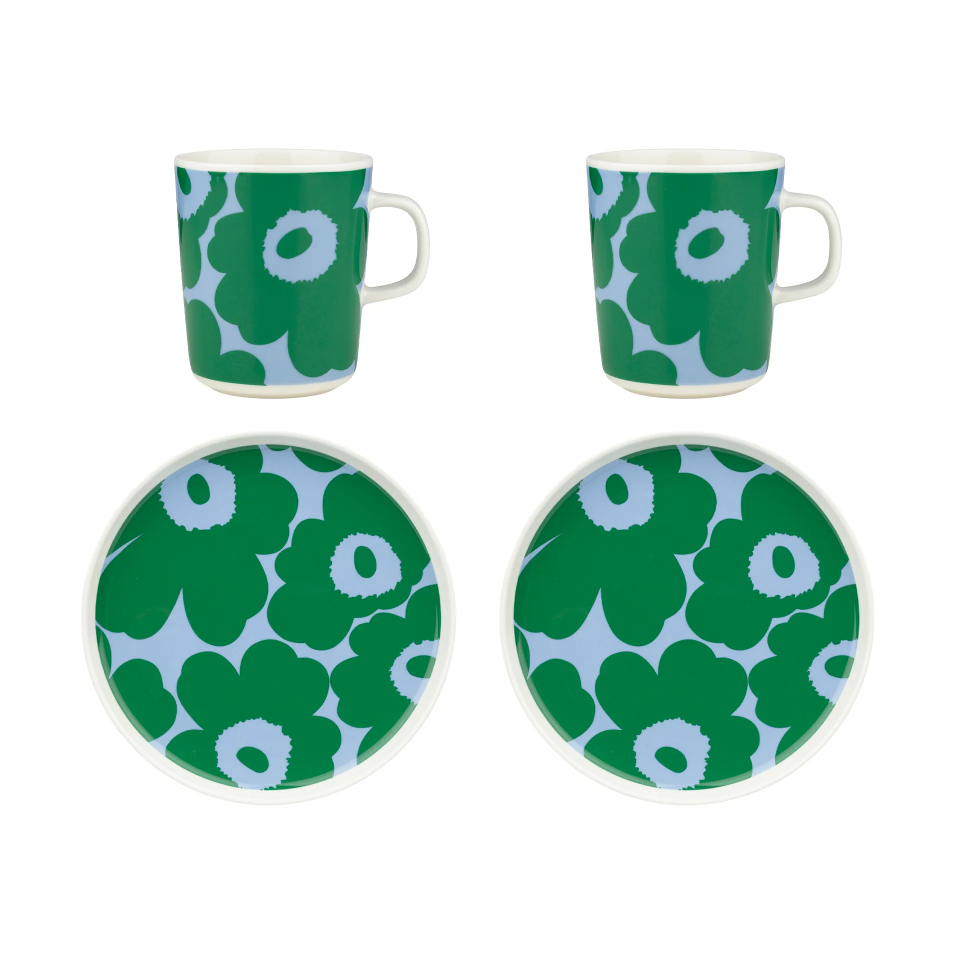 Marimekko Unikko morgenmadssæt White-green-light blue, 4 dele