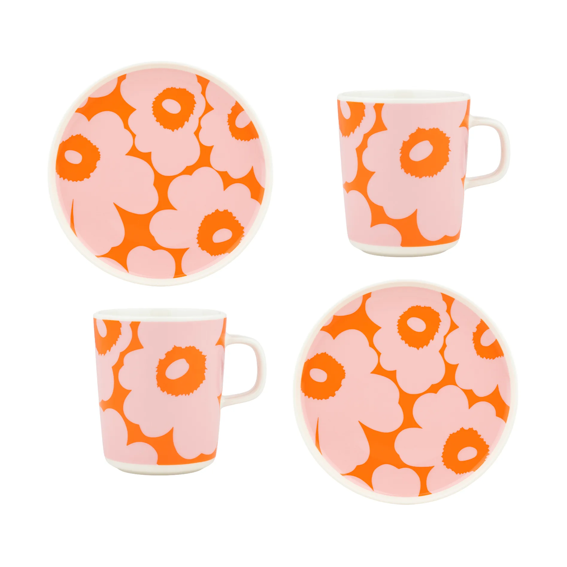 Marimekko Unikko morgenmadssæt White-pink-orange, 4 dele