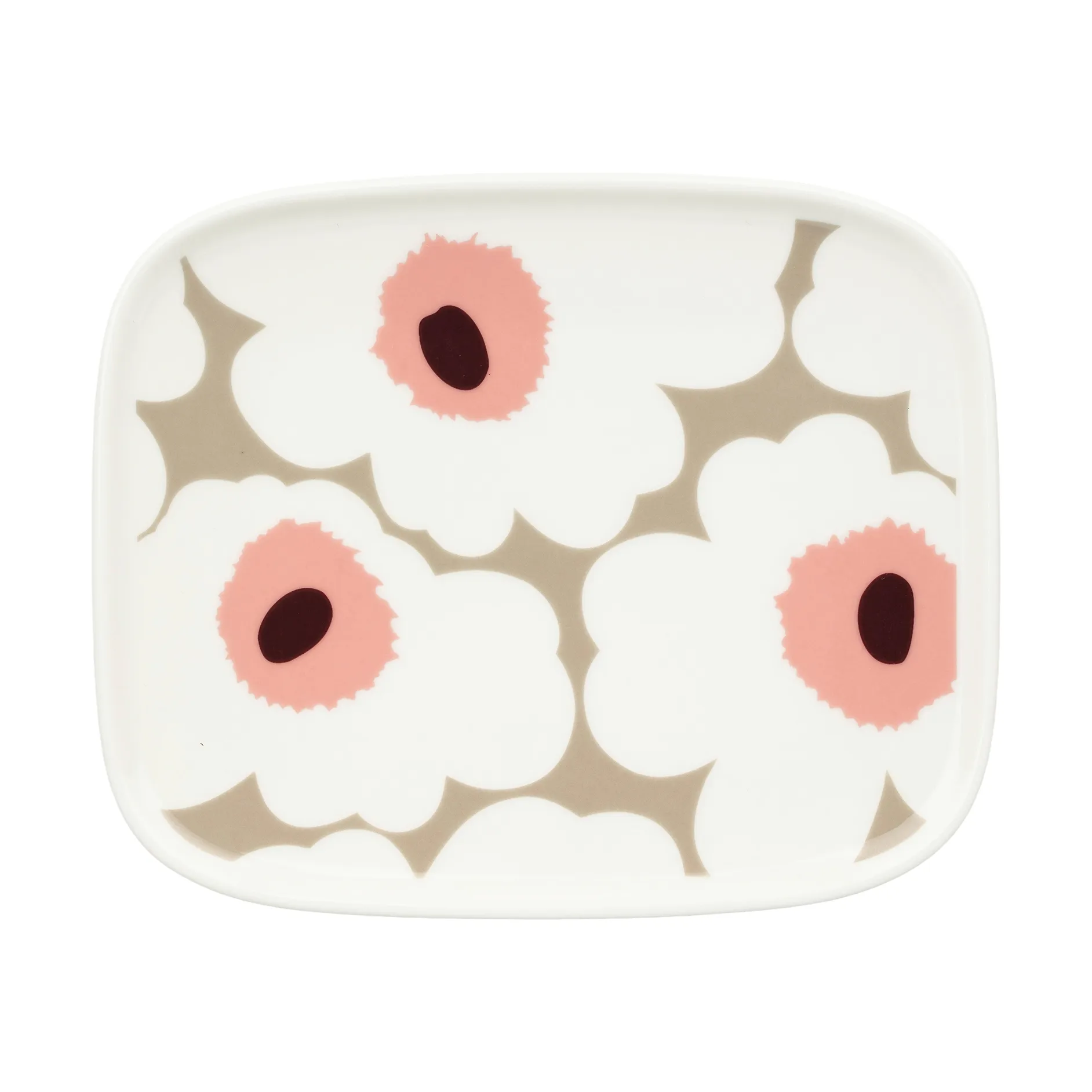 Marimekko Unikko tallerken 12x15 cm White-clay-powder-dark wine