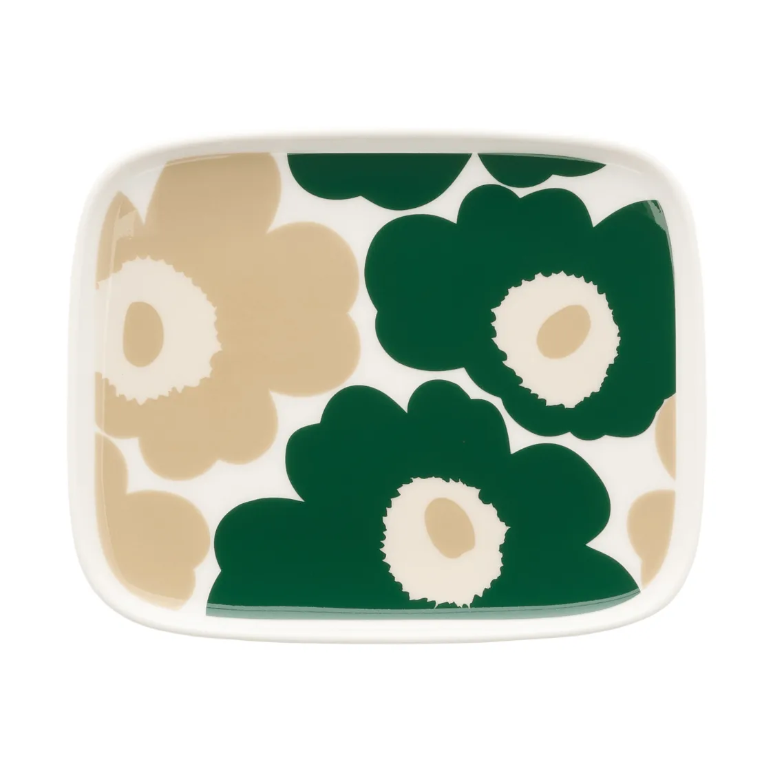 Marimekko Unikko tallerken 12x15 cm White-dark green-beige-light sand