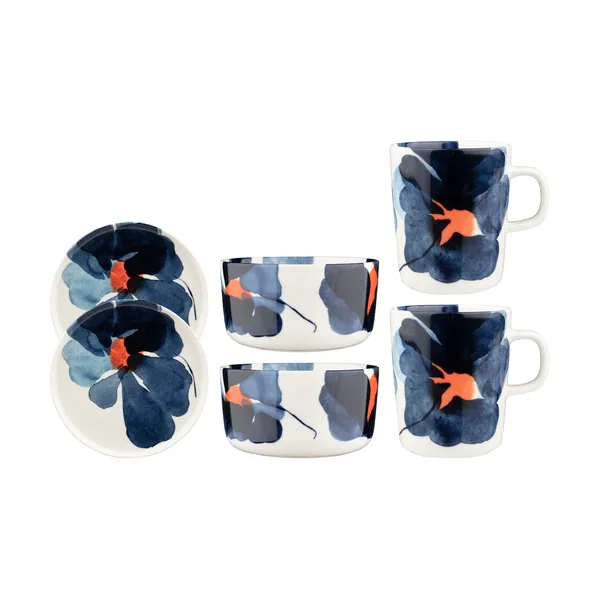 Valssi frukostset 6 delar, White-dark blue
