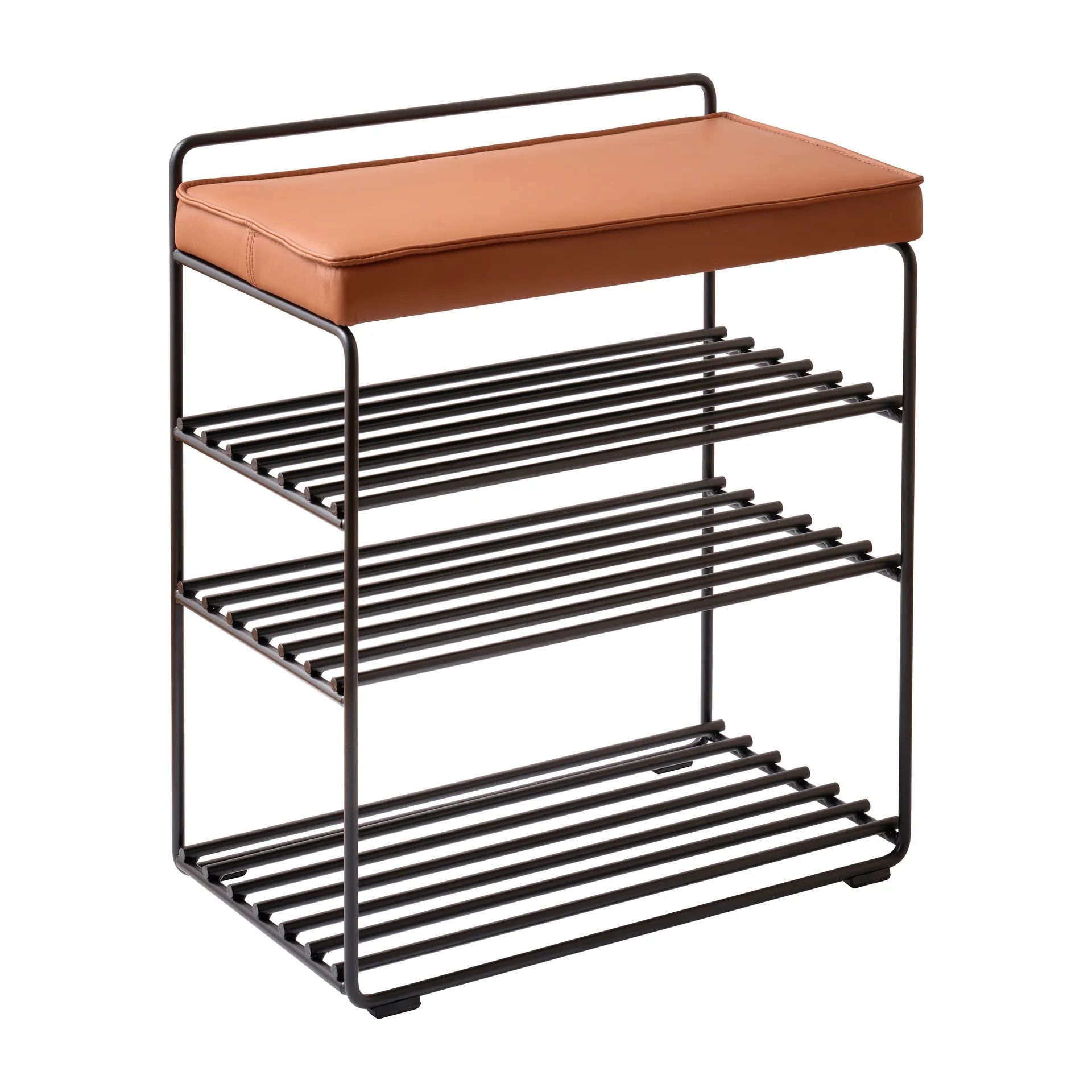 Maze Étagère-tabouret Lower East Seat cm Black-cognac leather