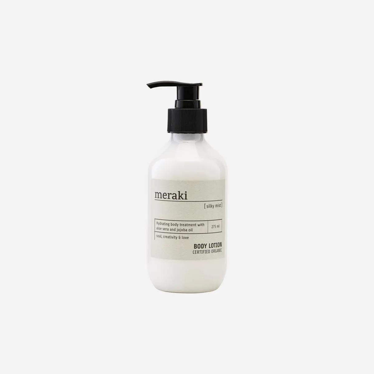 Bodylotion Meraki Silky Mist - luksuriøs kropslotion med aloe vera, jojoba & kakaosmør, COSMOS øko